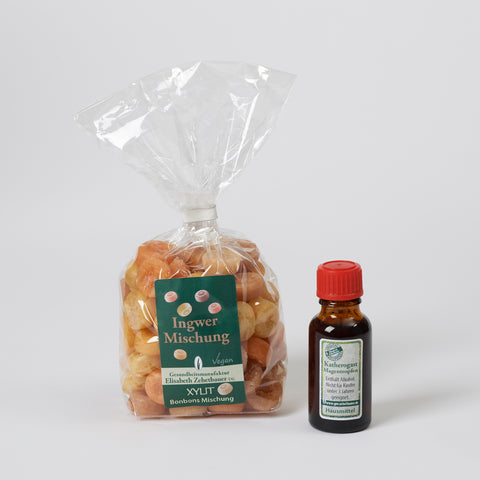 Eine 250 Gramm Packung IngwerMischung und eine 20 ml Flasche mit Katherogast