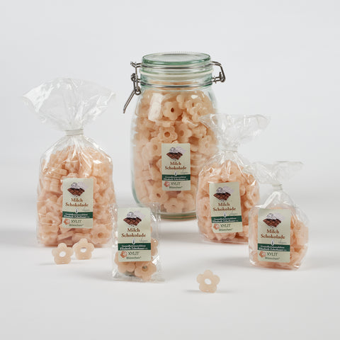 XYLIT-BLÜMCHEN Milch-Schokolade Geschmack in verschiedenen Verpackungsgrößen, Produktbild 