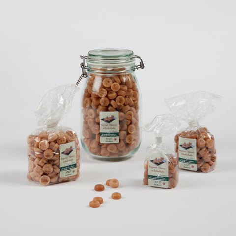 Xylit Bonbons Ingwer-Bitterschokolade Geschmack in verschiedenen Verpackungsgrößen, Produktbild 