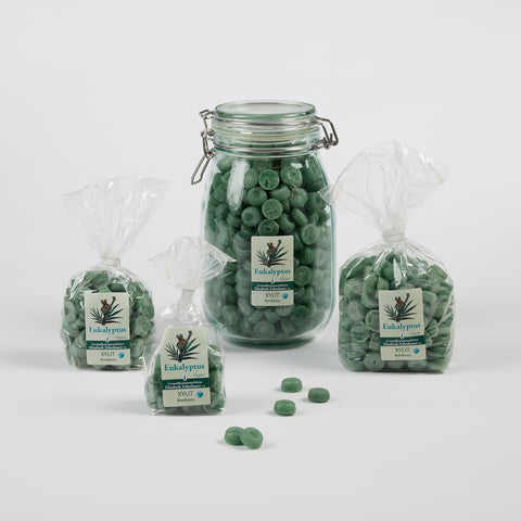Xylit Bonbons Eukalyptus Geschmack in verschiedenen Verpackungsgrößen, Produktbild 
