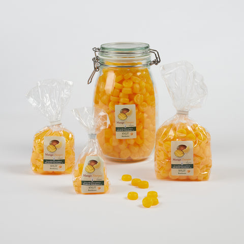 Xylit Bonbons Mango-Zitrone Geschmack in verschiedenen Verpackungsgrößen, Produktbild 