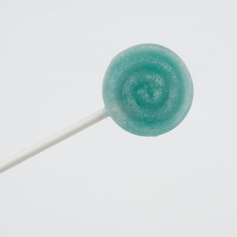 Xylit Lolli Heidelbeere runder flacher Lutscher mit erhabener Spiralform, Produktbild