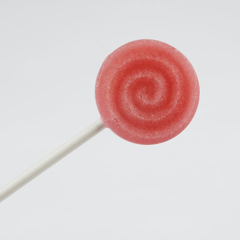 Xylit Lolli Himbeere runder flacher Lutscher mit erhabener Spiralform, Produktbild